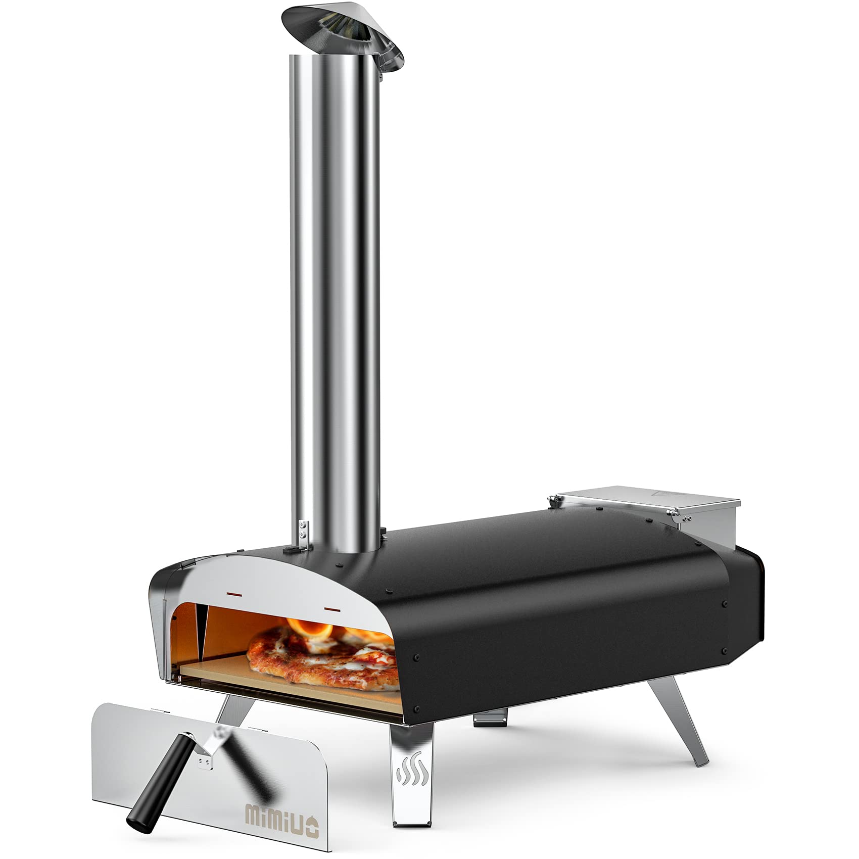 Mimiuo Pellet Pizzaofen,Outdoor pizzaofen mit 33x 33 cm Pizzastein und 36.5X 33.5cm Pizzaschalefel für Garten, Pellet Pizza Oven