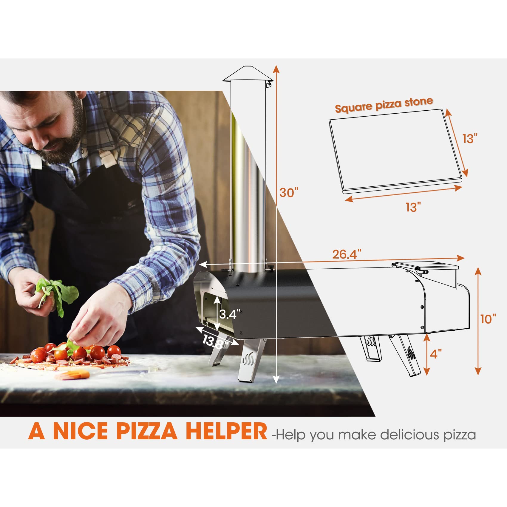 Mimiuo Pellet Pizzaofen,Outdoor pizzaofen mit 33x 33 cm Pizzastein und 36.5X 33.5cm Pizzaschalefel für Garten, Pellet Pizza Oven
