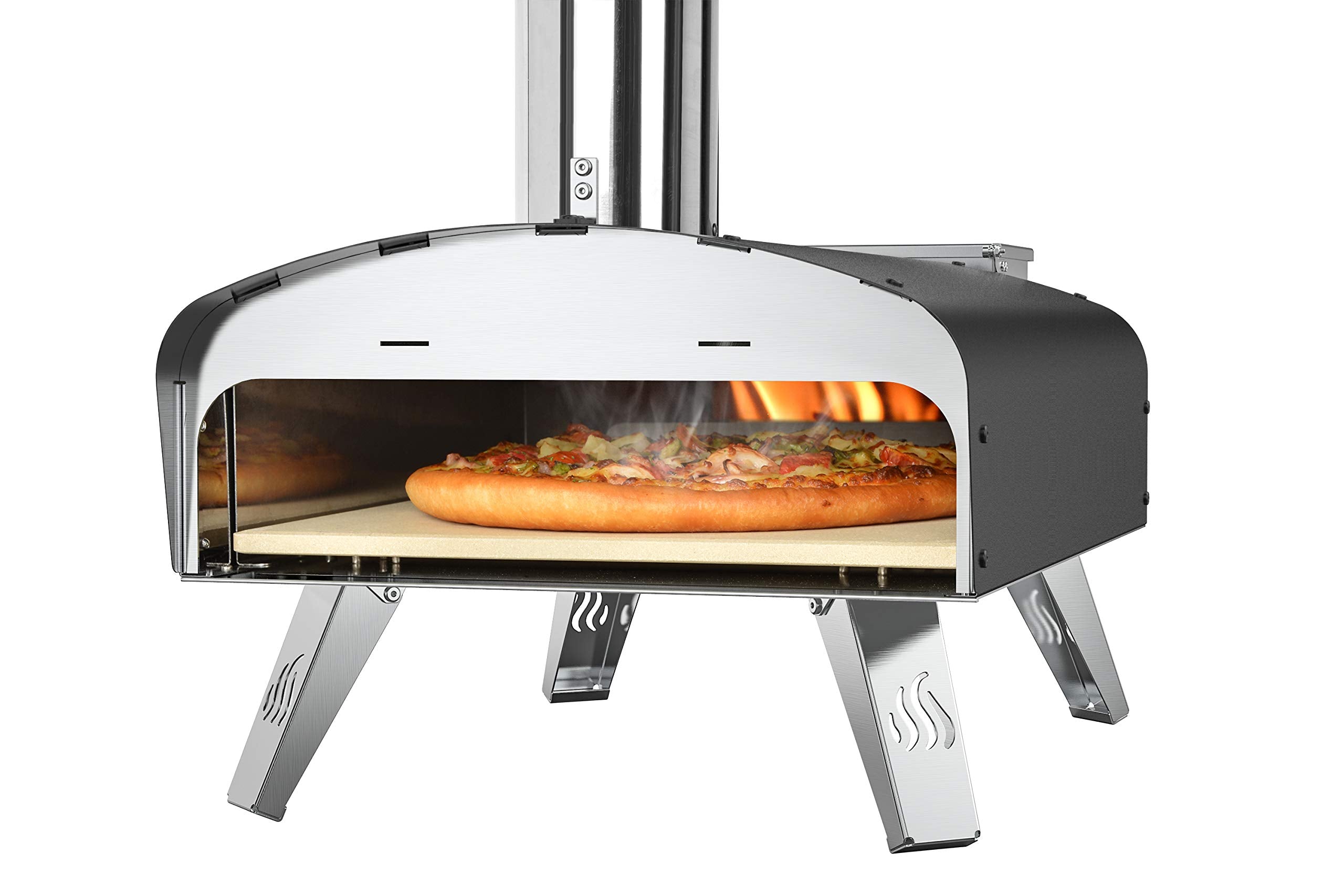 Mimiuo Pellet Pizzaofen,Outdoor pizzaofen mit 33x 33 cm Pizzastein und 36.5X 33.5cm Pizzaschalefel für Garten, Pellet Pizza Oven