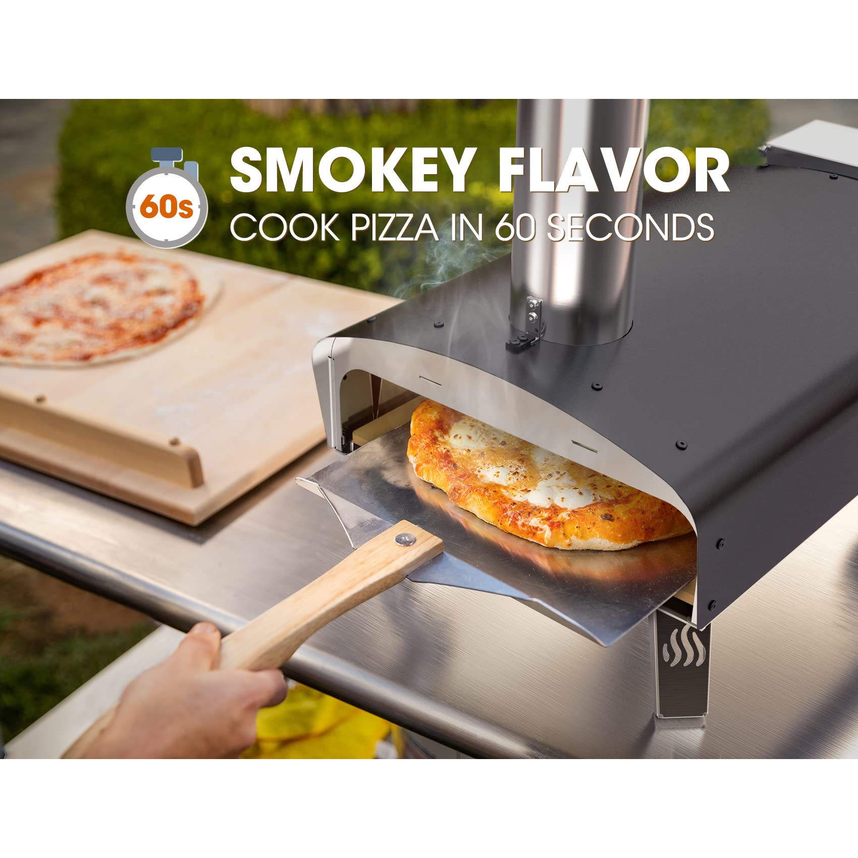 Mimiuo Pellet Pizzaofen,Outdoor pizzaofen mit 33x 33 cm Pizzastein und 36.5X 33.5cm Pizzaschalefel für Garten, Pellet Pizza Oven