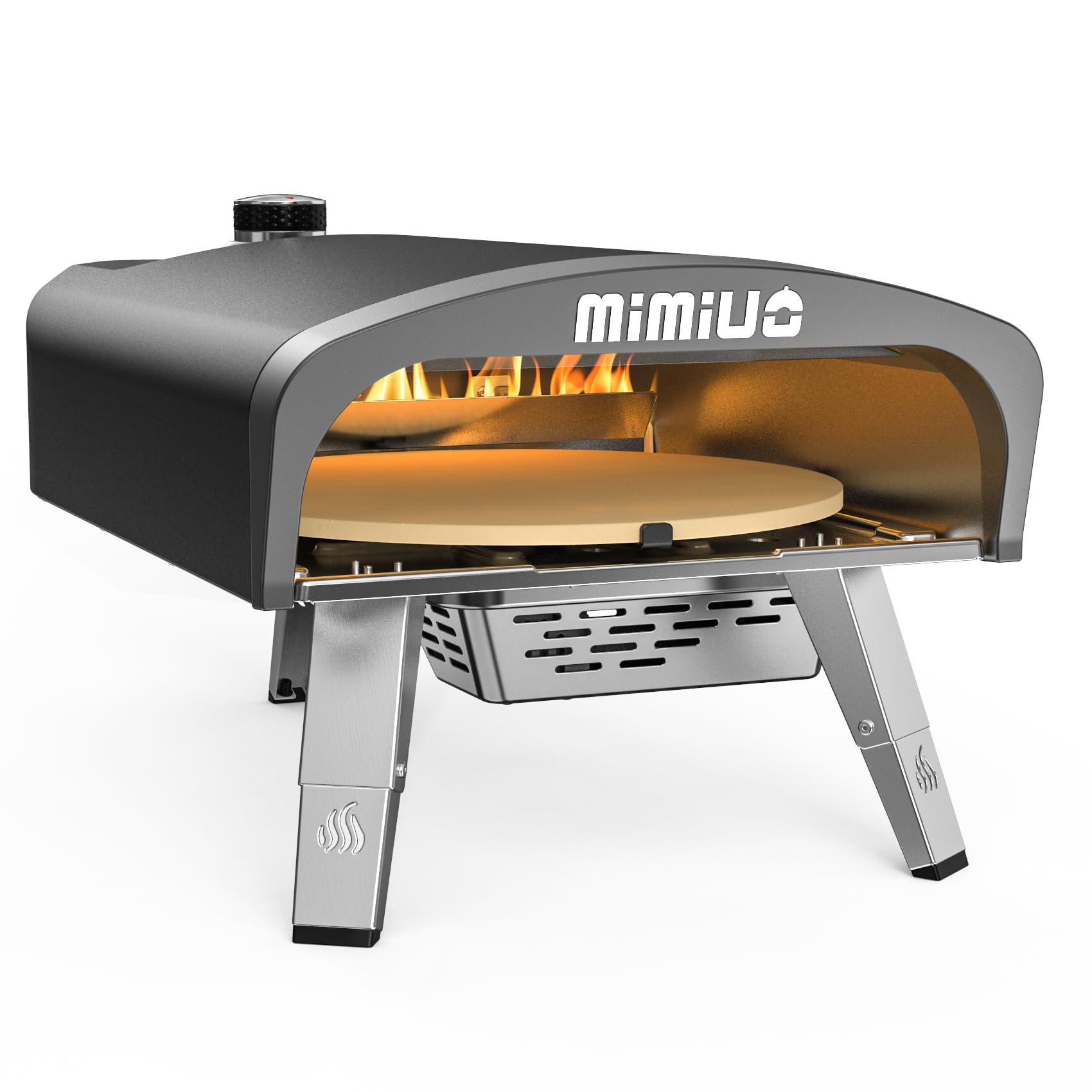 Mimiuo Gas Pizzaofen mit Drehfunktion für den Garten, Tragbarer Pizza Ofen Outdoor mit 33cm Runden Pizzastein und Pizzaschaufel, Schwarz (Globales Patent)