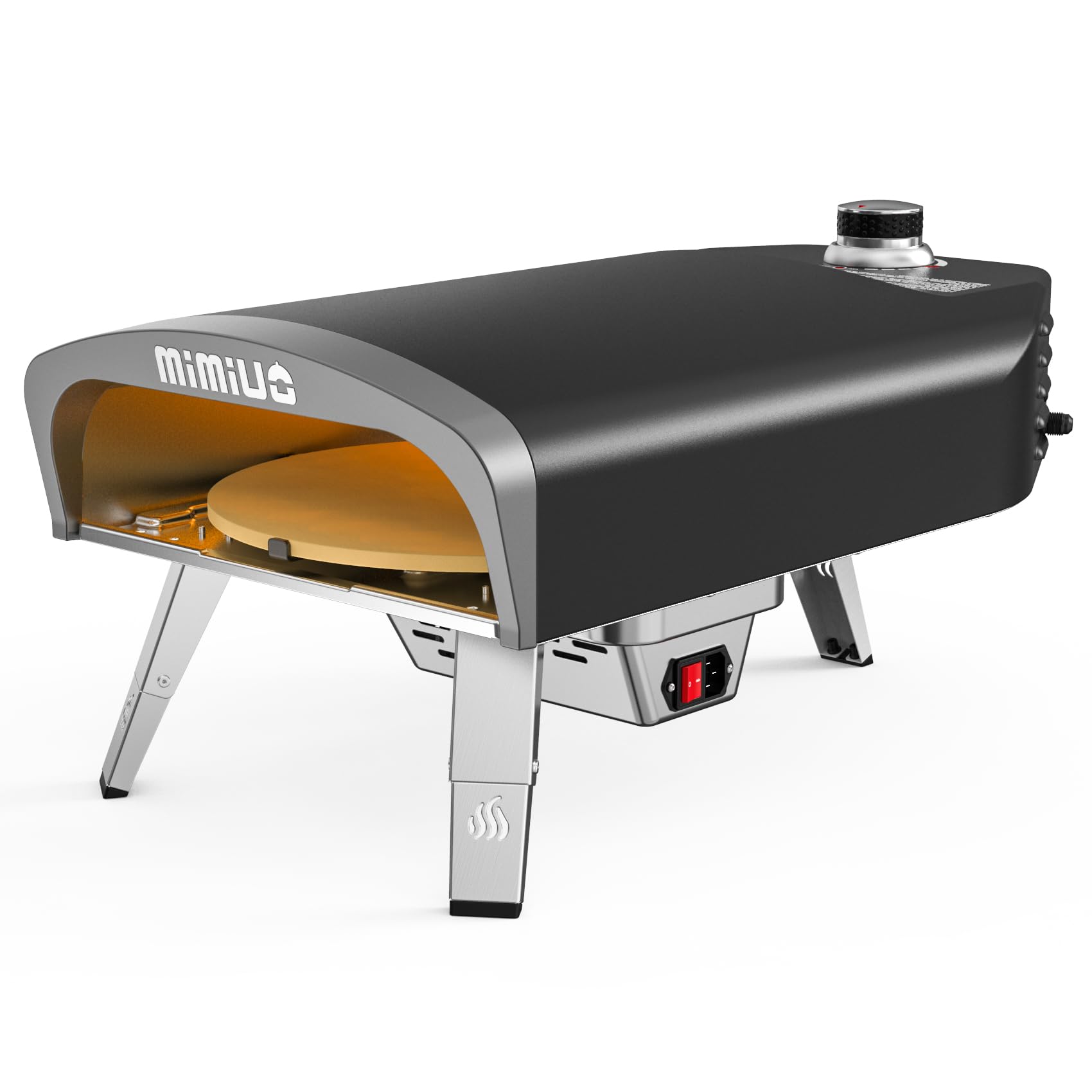 Mimiuo Gas Pizzaofen mit Drehfunktion für den Garten, Tragbarer Pizza Ofen Outdoor mit 33cm Runden Pizzastein und Pizzaschaufel, Schwarz (Globales Patent)