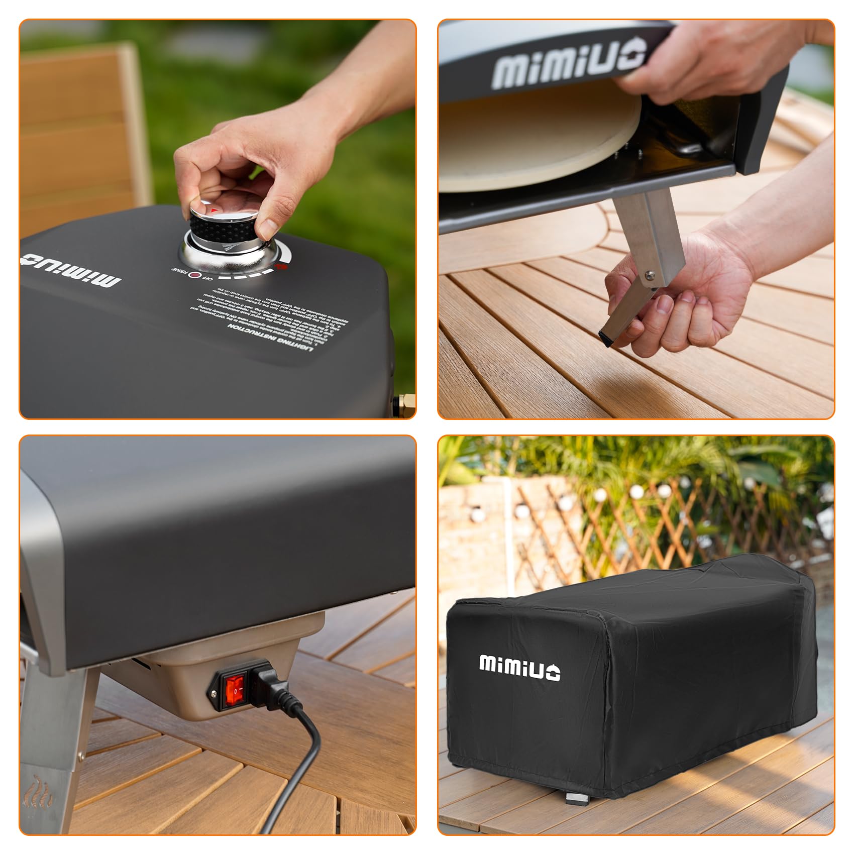Mimiuo Gas Pizzaofen mit Drehfunktion für den Garten, Tragbarer Pizza Ofen Outdoor mit 33cm Runden Pizzastein und Pizzaschaufel, Schwarz (Globales Patent)